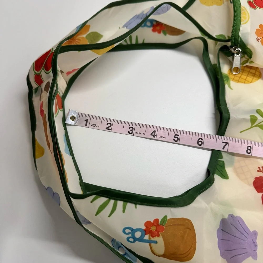 Reusable Packable Tote Bag In Pouch Seashells Palm Leaves Flowers Travel